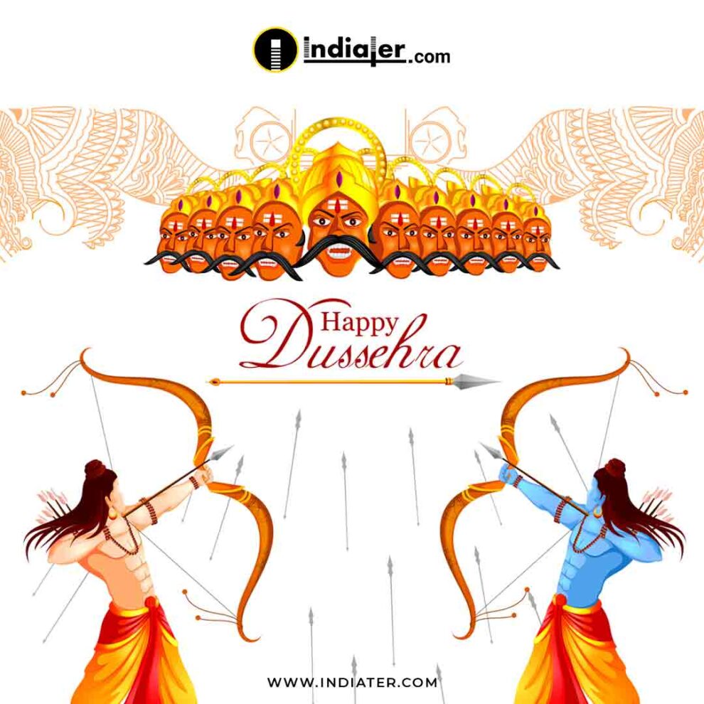 Free PSD Design Template For Happy Dussehra Celebration Banner with God  Rama and Ravan Character White Background - Indiater