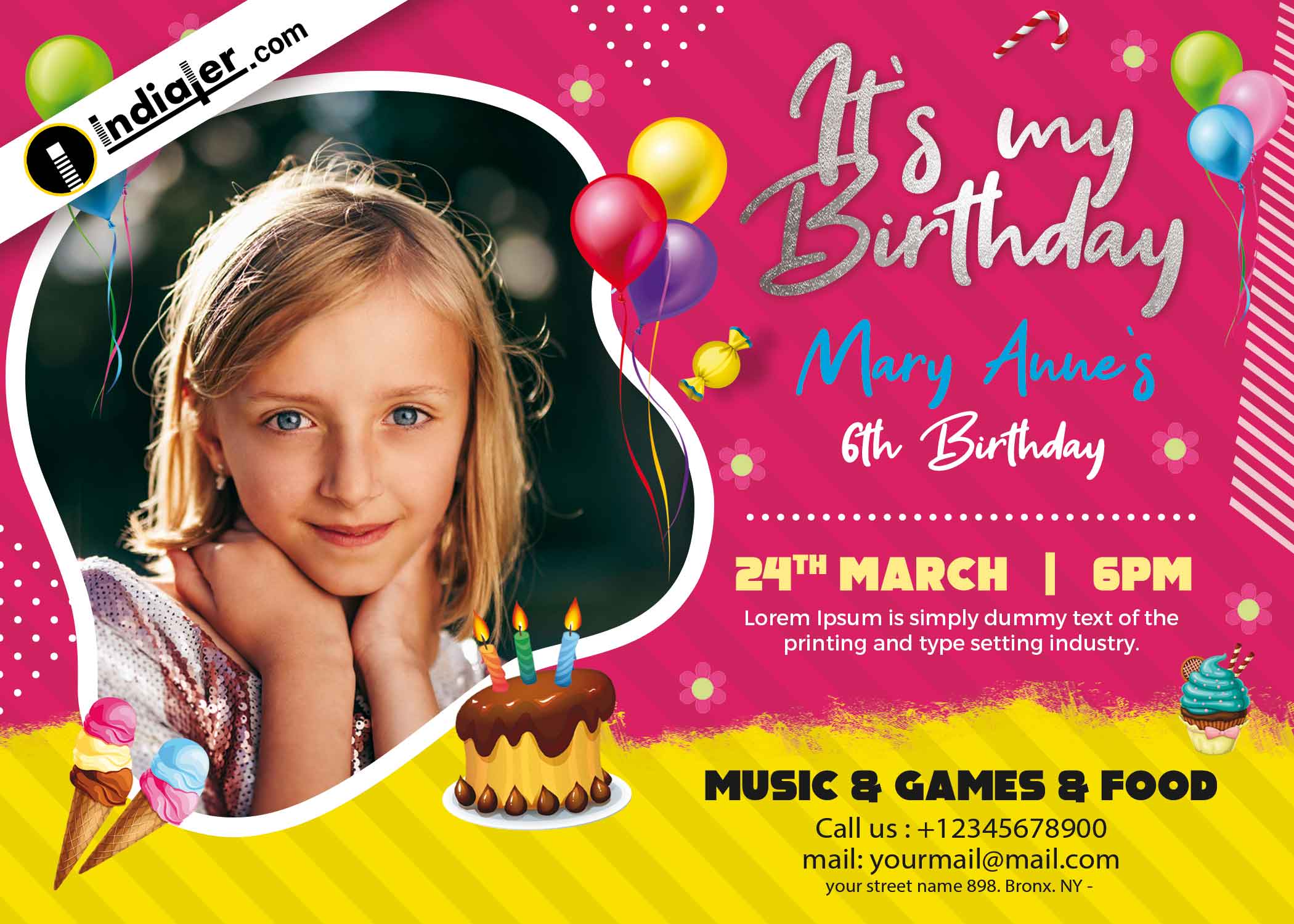 birthday invitation card flyer template