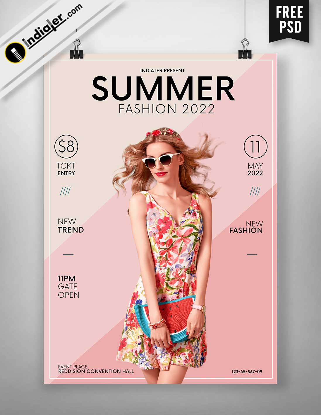 Free Summer Fashion Sale Poster With Photo Graphic Design PSD Template 