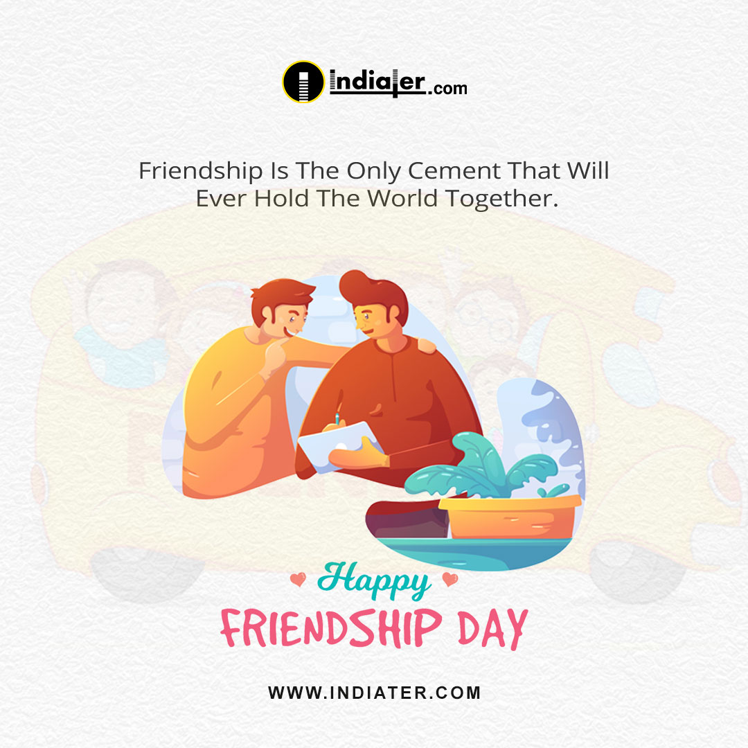 Free Friendship Day Wishes Background With Cute Cartoon Banner Psd Template  - Indiater